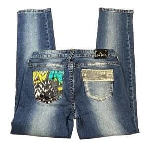 VTG Baby Phat Jeans women SZ 11 Straight Leg Y2K Blue Medium Wash Sequin Graphic